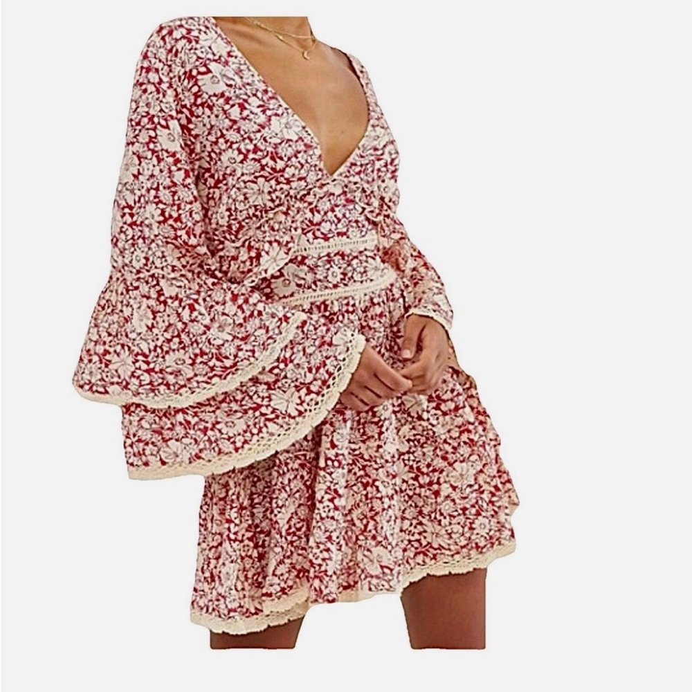 FREE PEOPLE Kristall Mini Floral Dress in Raspberry - Picture 6 of 12
